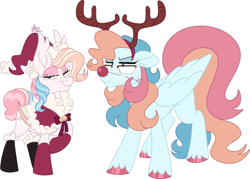 Size: 2048x1470 | Tagged: safe, artist:fizzlefer, derpibooru import, oc, oc:bitter glitter, unofficial characters only, bat pony, pony, christmas, clothes, costume, deer costume, glasses, holiday, image, jpeg, santa costume, simple background, solo, white background