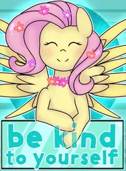 Size: 1280x1741 | Tagged: safe, artist:fluttershydaily, derpibooru import, fluttershy, pegasus, collar, flower, image, png, smiling, solo, spread wings, wings