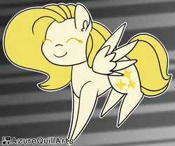 Size: 1280x1072 | Tagged: safe, artist:fluttershydaily, derpibooru import, fluttershy, pegasus, pony, alternate color palette, alternate design, eyes closed, female, folded wings, image, jumping, mare, palette swap, png, recolor, smiling, wings, yellow fur
