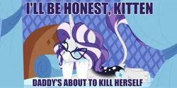 Size: 4096x2048 | Tagged: safe, artist:fizzlefer, derpibooru import, oc, unofficial characters only, pony, unicorn, bed, image, jpeg, solo, subtitles, suicidal