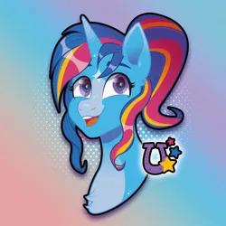 Size: 1080x1080 | Tagged: safe, artist:art_alanis, derpibooru import, oc, oc:lucky stars, unofficial characters only, pony, bust, gradient background, image, jpeg, solo