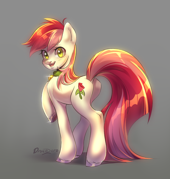 Size: 2000x2100 | Tagged: safe, alternate version, artist:draco zero, derpibooru import, roseluck, pony, bell, bell collar, collar, commission, commissioner:doom9454, cute, image, long tail, png, pony pet, rosepet, tail