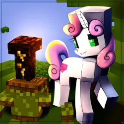 Size: 2048x2048 | Tagged: safe, derpibooru import, machine learning generated, purplesmart.ai, stable diffusion, sweetie belle, pony, unicorn, angular, female, filly, foal, image, minecraft, png, solo