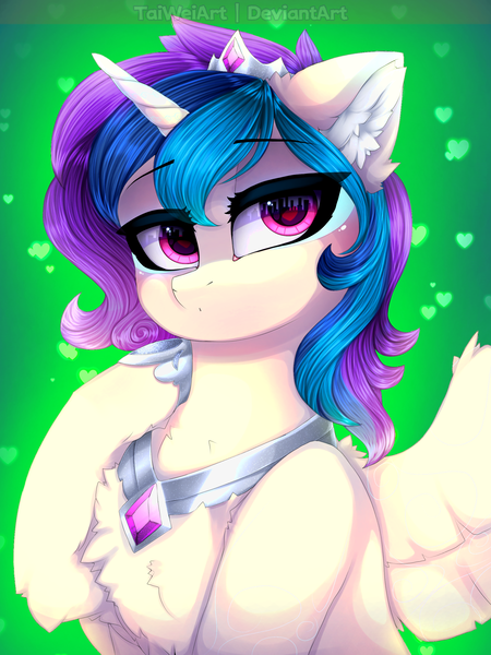 Size: 1875x2500 | Tagged: safe, artist:taiweiart, derpibooru import, oc, unofficial characters only, alicorn, pony, alicorn oc, bust, ear fluff, female, hoof shoes, horn, image, jewelry, mare, peytral, png, raised hoof, solo, thinking, tiara, wings