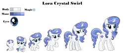 Size: 3980x1724 | Tagged: safe, artist:siriussentry, derpibooru import, oc, oc:lora crystal swirl, pony, unicorn, 5-year-old, age progression, baby, baby pony, base used, female, filly, foal, image, mare, offspring, older, parent:fancypants, parent:rarity, parents:raripants, png, simple background, transparent background