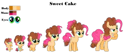 Size: 4604x2003 | Tagged: safe, artist:siriussentry, derpibooru import, oc, oc:sweet cake, earth pony, pony, 5-year-old, age progression, baby, baby pony, base used, female, filly, foal, image, mare, offspring, older, parent:cheese sandwich, parent:pinkie pie, parents:cheesepie, png, simple background, transparent background
