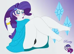 Size: 3509x2550 | Tagged: suggestive, artist:lewdfler85, derpibooru import, part of a set, rarity, human, equestria girls, bedroom eyes, blushing, bracelet, breasts, butt, cameltoe, clothes, cutie mark background, derpibooru exclusive, dress, fall formal outfits, female, image, jewelry, large butt, looking at you, makeup, panties, png, raised leg, sitting, solo, solo female, thick, underwear