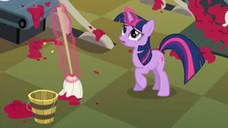 Size: 1920x1080 | Tagged: safe, derpibooru import, screencap, twilight sparkle, pony, unicorn, season 2, the last problem, cleaning, female, image, magic, mare, mop, png, solo, telekinesis, unicorn twilight