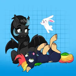 Size: 2048x2048 | Tagged: safe, artist:art_alanis, derpibooru import, oc, unofficial characters only, bat pony, earth pony, pony, rabbit, animal, blue background, gradient background, image, jpeg, simple background, solo