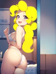 Size: 1296x1728 | Tagged: suggestive, derpibooru import, machine learning generated, surprise, human, equestria girls, beautiful, bedroom, blonde, butt, clothes, equestria girls-ified, g1, g1 to equestria girls, generation leap, hair, image, lingerie, png, sexy, smiling, solo, underwear