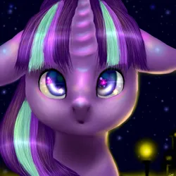 Size: 1024x1024 | Tagged: safe, artist:kinjareta, derpibooru import, starlight glimmer, pony, unicorn, female, image, jpeg, looking at you, mare, simple background, solo, starry background, starry eyes, wingding eyes