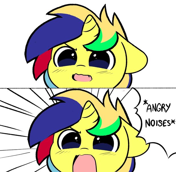 Size: 2048x1994 | Tagged: safe, artist:kittyrosie, derpibooru import, oc, unicorn, angry dog noises, horn, image, jpeg, meme, open mouth, unicorn oc