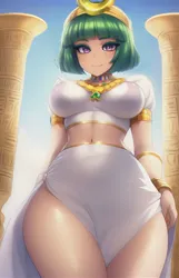 Size: 864x1344 | Tagged: suggestive, derpibooru import, editor:sammykun, machine learning assisted, machine learning generated, novelai, stable diffusion, somnambula, human, beautiful, bracelet, breasts, clothes, column, egyptian, gold, humanized, image, jewelry, jpeg, looking at you, looking down, low angle, midriff, reasonably sized breasts, sexy, skirt, smiling, sultry pose, uni dream ai, white dress