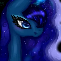 Size: 1024x1024 | Tagged: safe, artist:kinjareta, derpibooru import, princess luna, alicorn, pony, bust, female, image, jpeg, looking offscreen, mare, portrait, sideview, solo, wavy mane