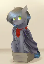 Size: 935x1359 | Tagged: safe, artist:mantequiademani, derpibooru import, oc, unofficial characters only, bat pony, pony, box, if i fits i sits, image, jpeg, solo