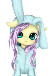 Size: 704x1000 | Tagged: safe, artist:kinjareta, derpibooru import, fluttershy, pegasus, pony, bunny suit, clothes, cute, female, image, looking at you, mare, onesie, png, simple background, solo, transparent background