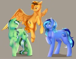 Size: 4096x3197 | Tagged: safe, artist:mantequiademani, derpibooru import, oc, unofficial characters only, earth pony, pegasus, pony, unicorn, image, jpeg, simple background, trio