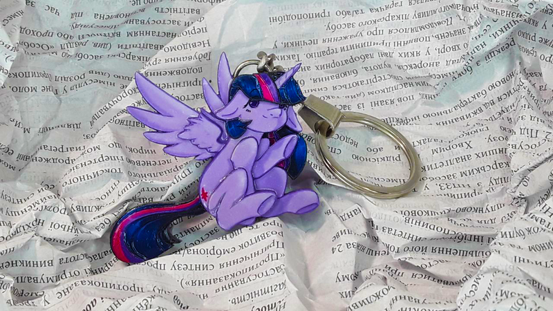 Size: 1280x720 | Tagged: safe, artist:made_by_franch, derpibooru import, twilight sparkle, twilight sparkle (alicorn), alicorn, book, craft, figure, floppy ears, g1, handmade, image, keychain, png, read, solo, trinket