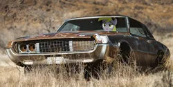 Size: 1280x645 | Tagged: safe, artist:zetter-berg, derpibooru import, edit, derpy hooves, pegasus, pony, car, female, g4, image, irl, jpeg, mare, open mouth, photo, photoshop, ponies in real life, real life background, solo