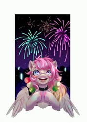 Size: 2909x4096 | Tagged: safe, artist:irusumau, derpibooru import, oc, unofficial characters only, pegasus, pony, collar, fireworks, image, jpeg, solo