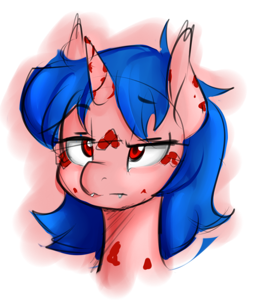 Size: 650x775 | Tagged: safe, artist:jovalic, derpibooru import, oc, oc:frosty flare, unofficial characters only, unicorn, fangs, female, horn, image, png, poker face, spotted, unicorn oc