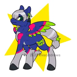 Size: 640x640 | Tagged: safe, artist:thiscatdraws, derpibooru import, ponified, pony, anime, black hooves, blue skin, blue wings, closed mouth, colored wings, cutie mark, ear piercing, earring, fur, gray hooves, gray mane, gray skin, gray wings, green eyes, green wings, grey hair, hooves, image, jewelry, jodio joestar, jojo's bizarre adventure, looking at you, male, multicolored skin, multicolored wings, piercing, pink wings, png, ponytail, signature, simple background, solo, stars, the jojolands, watermark, white background, wings