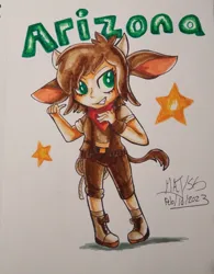 Size: 2113x2715 | Tagged: safe, artist:maj, derpibooru import, human, them's fightin' herds, 2023, arizona (tfh), community related, dated, horn, horned humanization, horns, humanized, image, jpeg, signature, solo, stars, traditional art