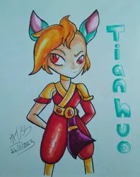 Size: 3000x3780 | Tagged: safe, artist:maj, derpibooru import, human, them's fightin' herds, 2023, animal ears, community related, dated, humanized, image, jpeg, signature, simple background, solo, tianhuo (tfh), traditional art, white background