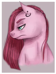 Size: 600x800 | Tagged: safe, artist:cloudbrownie, derpibooru import, pinkie pie, earth pony, pony, ear piercing, earring, frown, image, jewelry, looking offscreen, piercing, pinkamena diane pie, png, simple background, solo, transparent background