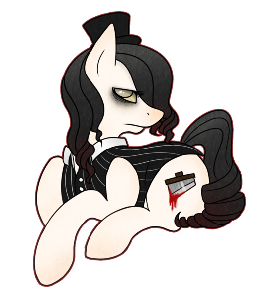 Size: 852x938 | Tagged: safe, artist:cloudbrownie, derpibooru import, oc, oc:guillotine, unofficial characters only, earth pony, blood, edgy, image, looking at you, png, side view, simple background, solo, transparent background