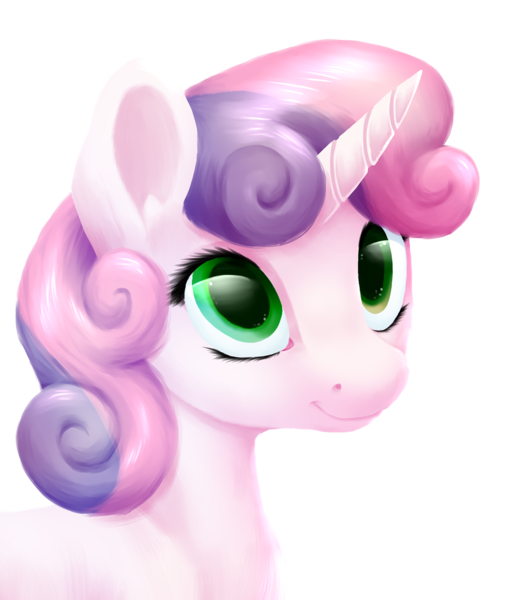 Size: 1096x1278 | Tagged: safe, artist:thatonegib, derpibooru import, sweetie belle, pony, unicorn, bust, cute, female, filly, foal, green eyes, horn, image, looking up, multicolored hair, png, simple background, smiling, transparent background