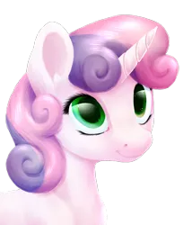 Size: 1096x1278 | Tagged: safe, artist:thatonegib, derpibooru import, sweetie belle, pony, unicorn, bust, cute, female, filly, foal, green eyes, horn, image, looking up, multicolored hair, png, simple background, smiling, transparent background