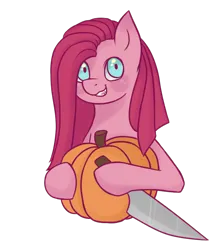 Size: 800x900 | Tagged: safe, artist:cloudbrownie, derpibooru import, pinkie pie, earth pony, pony, female, halloween, holiday, image, knife, mare, pinkamena diane pie, png, pumpkin, pumpkin carving, simple background, solo, transparent background