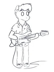 Size: 1244x1648 | Tagged: safe, artist:toanderic, derpibooru import, oc, oc:toanderic, unofficial characters only, anthro, chibi, clothes, converse, electric guitar, guitar, hawaiian shirt, image, musical instrument, png, shirt, shoes, sketch, solo