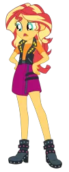 Size: 1900x4704 | Tagged: safe, artist:gmaplay, derpibooru import, sunset shimmer, equestria girls, equestria girls series, overpowered (equestria girls), absurd resolution, boots, clothes, hand on hip, image, pants, png, shoes, simple background, skirt, solo, transparent background, vest