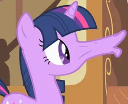 Size: 766x621 | Tagged: safe, derpibooru import, screencap, twilight sparkle, pony, unicorn, party of one, season 1, cropped, female, funny, great moments in animation, image, mare, not salmon, png, solo, wat