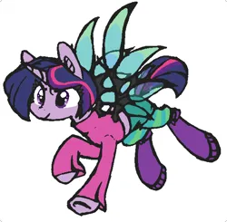 Size: 587x575 | Tagged: safe, alternate version, artist:artflicker, derpibooru import, twilight sparkle, pony, unicorn, artificial wings, augmented, crossover, female, image, magic, magic wings, mare, png, recolor, simple background, smiling, solo, underhoof, unicorn twilight, w.i.t.c.h., white background, will vandom, wings