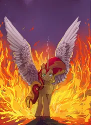 Size: 1280x1747 | Tagged: safe, artist:megalura, derpibooru import, sunset shimmer, alicorn, pony, alicornified, female, fire, image, png, race swap, shimmercorn, solo