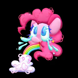 Size: 1500x1500 | Tagged: safe, artist:funfish1000, derpibooru import, pinkie pie, earth pony, pony, black background, crying, female, image, png, puking rainbows, simple background, solo, vomit, vomiting
