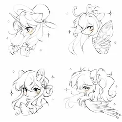 Size: 1536x1534 | Tagged: safe, artist:leafywind, derpibooru import, oc, unofficial characters only, pegasus, pony, unicorn, horn, image, jpeg, sketch, solo, wings