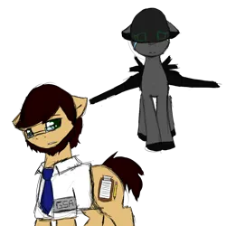 Size: 1000x1000 | Tagged: safe, derpibooru import, oc, oc:oh-seven, unofficial characters only, original species, plane pony, pony, beard, brown hair, brown mane, clothes, crying, depressed, drone, duo, duo male and female, eyelashes, facial hair, female, glasses, green eyes, image, looking at someone, looking back, male, mare, plane, png, sad, simple background, stallion, teary eyes, transparent background