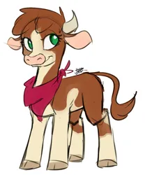Size: 999x1200 | Tagged: safe, artist:jovalic, derpibooru import, cow, them's fightin' herds, arizona (tfh), community related, handkerchief, image, looking at something, png, smiling, standing