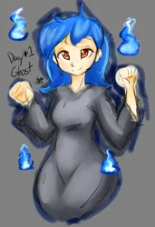 Size: 1024x1500 | Tagged: safe, artist:jovalic, derpibooru import, oc, oc:frosty flare, human, blue fire, clothes, hands up, humanized, image, jpeg, looking at you, robe