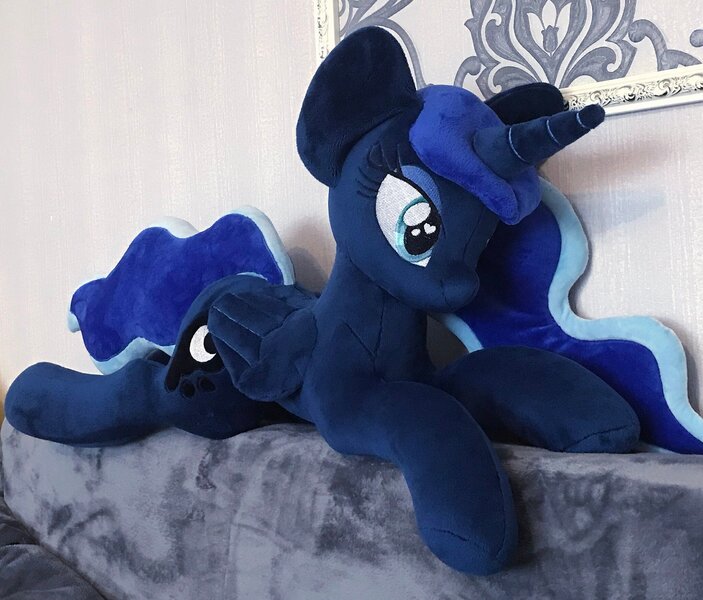 Size: 2048x1749 | Tagged: safe, artist:mdcraft10, derpibooru import, princess luna, alicorn, pony, female, folded wings, horn, image, irl, jpeg, lying down, mare, photo, plushie, prone, safe. solo, wings