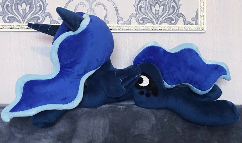 Size: 2048x1213 | Tagged: safe, artist:mdcraft10, derpibooru import, princess luna, alicorn, pony, female, folded wings, horn, image, irl, jpeg, lying down, mare, photo, plushie, prone, safe. solo, wings