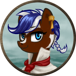 Size: 256x256 | Tagged: safe, artist:saby, derpibooru import, oc, oc:navy neat, unofficial characters only, earth pony, pony, blue eyes, bust, character token, clothes, coat markings, derpibooru exclusive, ear piercing, earring, female, image, jewelry, mare, neckerchief, piercing, pinto, pirate, png, popped collars, queue, roleplay illustration, shirt, smiling, solo, the last summer, two toned mane