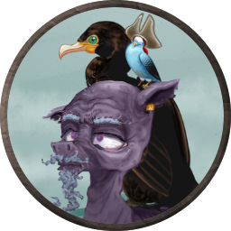 Size: 256x256 | Tagged: safe, artist:saby, derpibooru import, oc, oc:triple-peg, unofficial characters only, bird, pony, bags under eyes, bald, beard, budgie, bust, cataracts, character token, cormorant, derpibooru exclusive, ear piercing, earring, facial hair, floppy ears, hat, image, jewelry, male, moustache, old, pet, piercing, pirate, png, roleplay illustration, shoulder bird, sitting on, sitting on person, sitting on pony, skinny, stallion, the last summer, torn ear, wrinkles