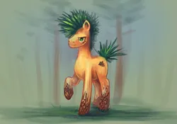 Size: 1000x698 | Tagged: safe, artist:elunian, derpibooru import, oc, oc:pine, unofficial characters only, earth pony, pony, blurry background, forest, forest background, image, jpeg, male, solo, stallion, tree