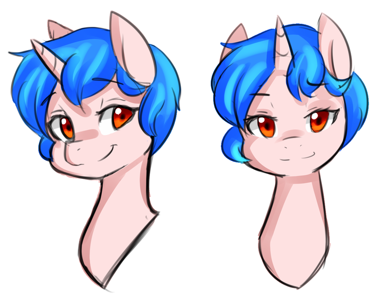 Size: 1233x965 | Tagged: safe, artist:jovalic, derpibooru import, oc, oc:frosty flare, unicorn, alternate hairstyle, eyebrows, eyebrows visible through hair, female, horn, image, looking at you, png, smiling, unicorn oc