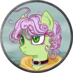 Size: 256x256 | Tagged: safe, artist:saby, derpibooru import, oc, oc:rose ribband, unofficial characters only, pony, bust, character token, choker, curly mane, derpibooru exclusive, female, green coat, green eyes, hood, image, pink mane, png, roleplay illustration, rule 63, serious, the last summer